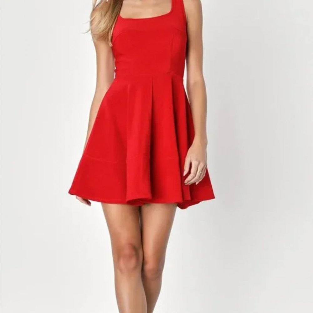*NWT* Lulu's Red Square Neck Sleeveless Skater Dress S